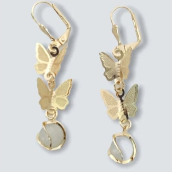 RAF ROSSI Gold Plated Jewelry - Butterflies white ball earrings in 18k of gold plated